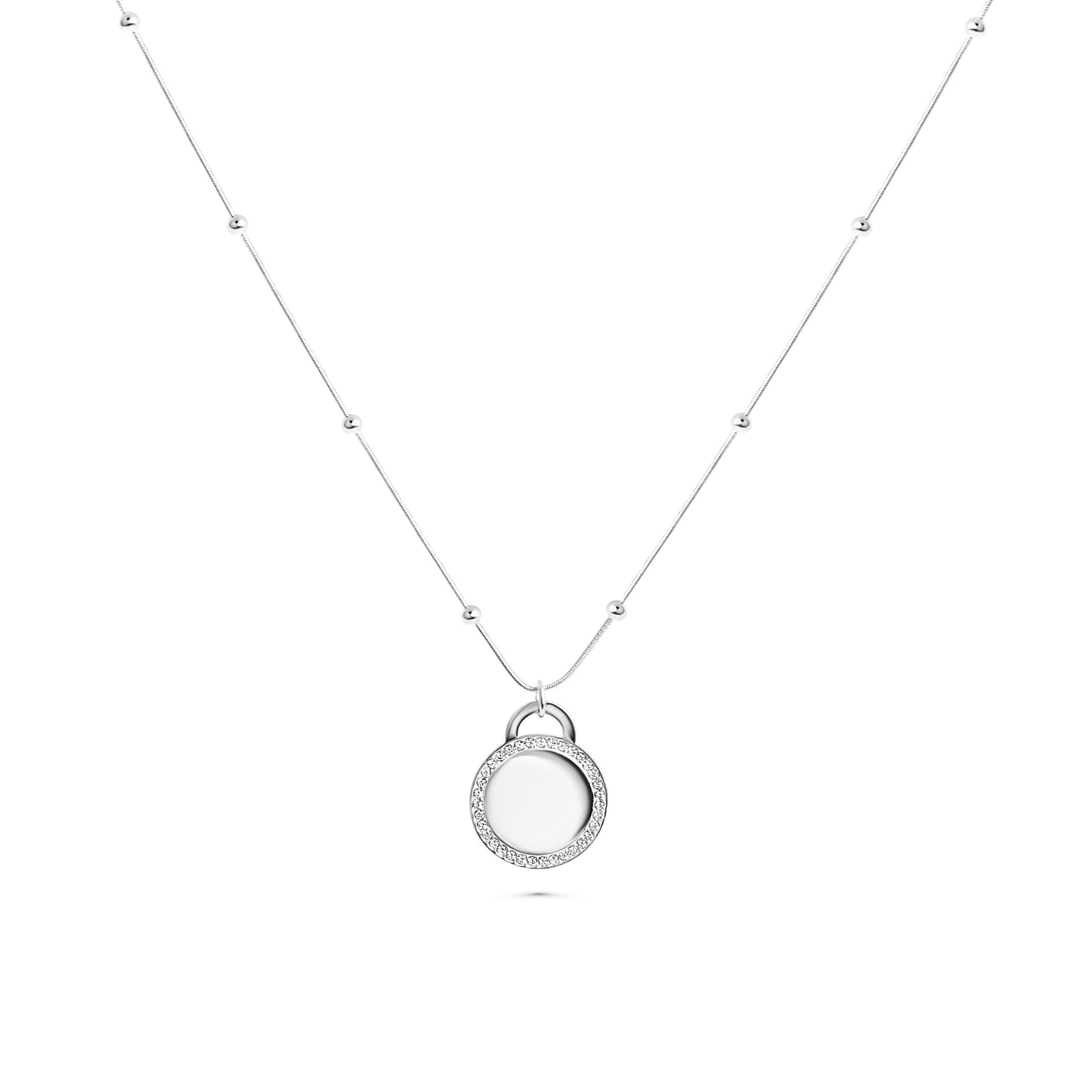 Engraved necklace with round rhinestone charm