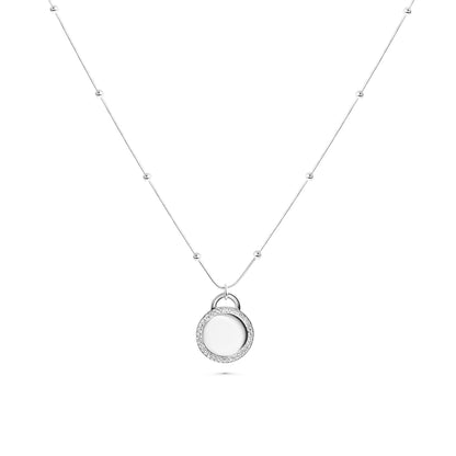 Engraved necklace with round rhinestone charm
