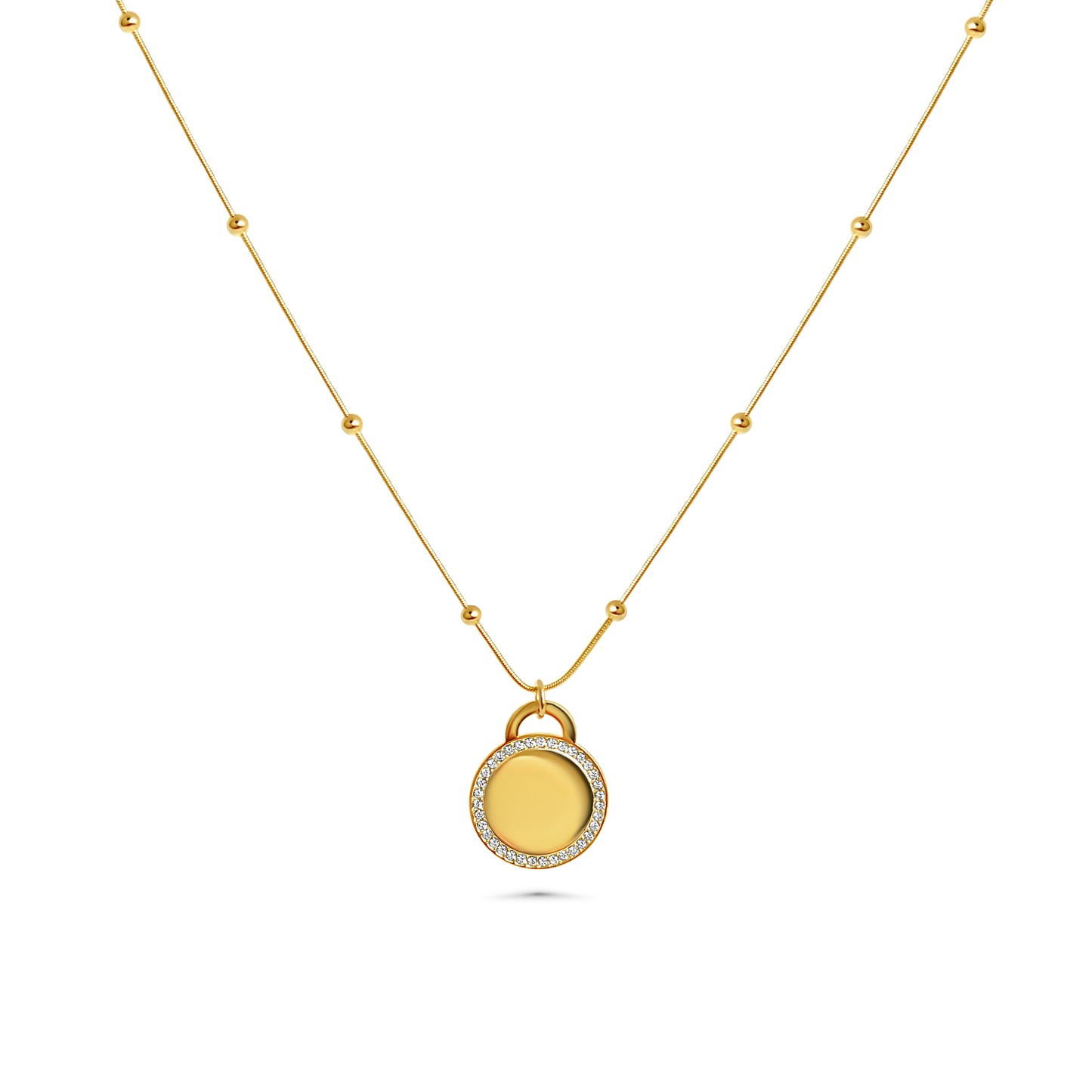 Engraved necklace with round rhinestone charm