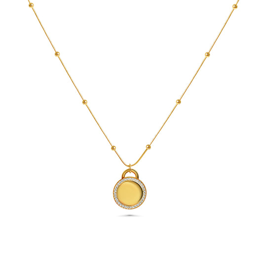 Engraved necklace with round rhinestone charm