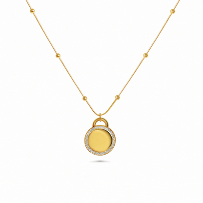 Engraved necklace with round rhinestone charm