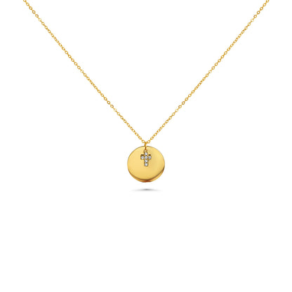 Engraved necklace with round cross rhinestones pendant
