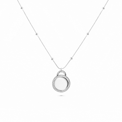 Engraved necklace with round rhinestone charm